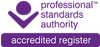 The logo for the Professional Standards Authority (PSA) which helps patients to be recommended to acupuncture.