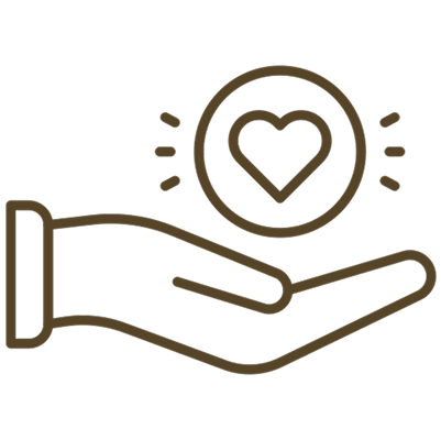 A line drawing of a hand outreached with a heart above it.