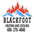 Logo for Blackfoot Heating and Cooling featuring a blue mountain icon with red flames and contact phone number 406-370-4646.