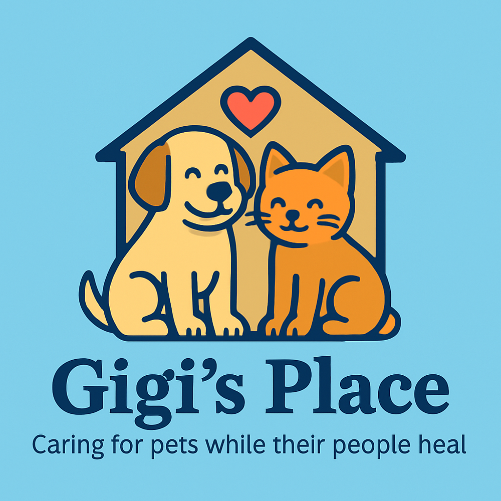 Dog and cat in a house with a heart, logo for 