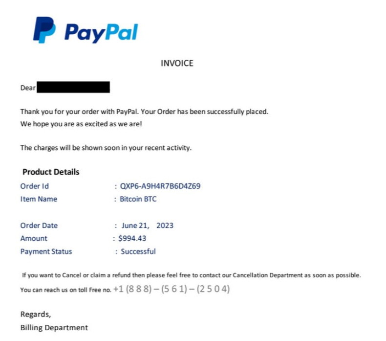 paypal email scam