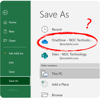 Screenshot of OneDrive option Save As