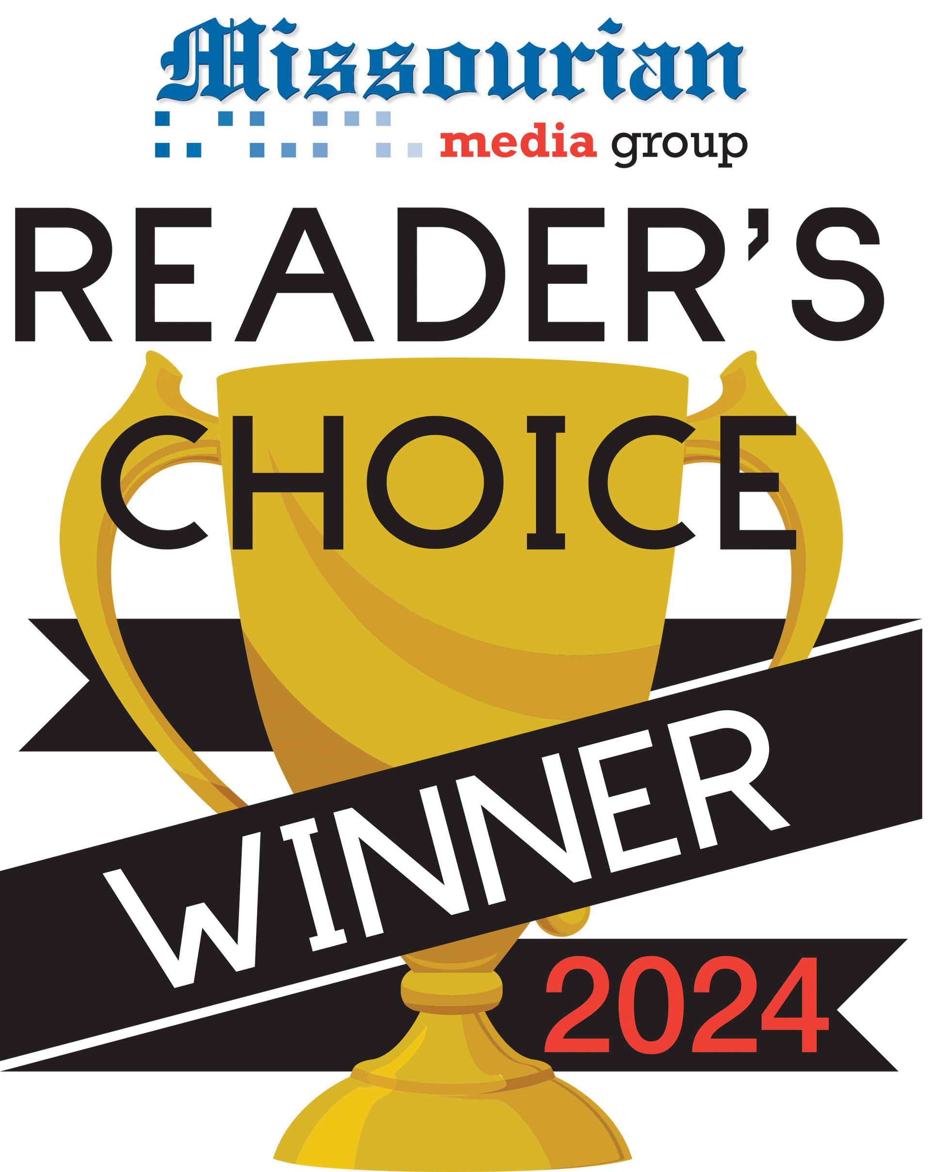 Reader's Choice Winner 2024 award with a gold trophy, black ribbon, and
