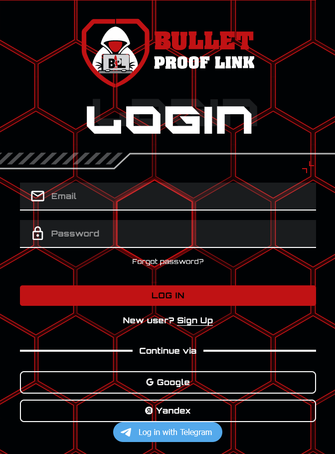 Login screen for 