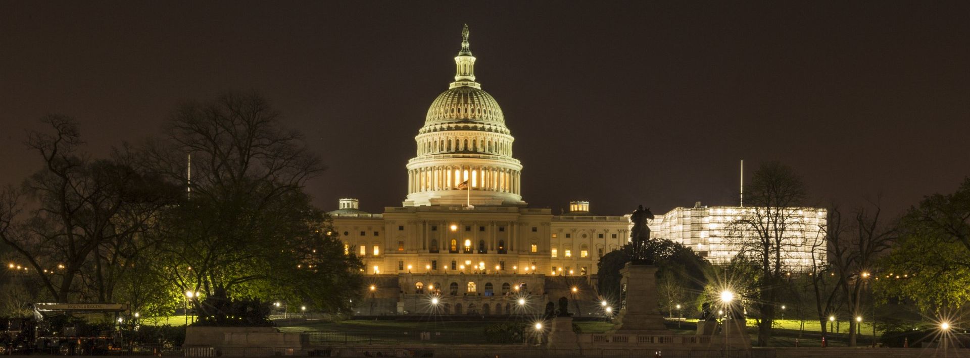The capitol building is lit up at night