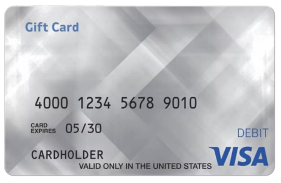 A visa gift card that is valid only in the united states