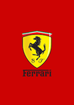 Ferrari logo: Black prancing horse on yellow shield, 