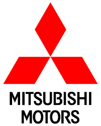 Mitsubishi Motors logo: Three red diamonds stacked on a white background, black text 