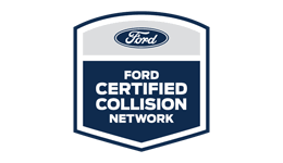 Ford Certified Collision Network logo. White text on a dark blue background with the Ford logo at the top.