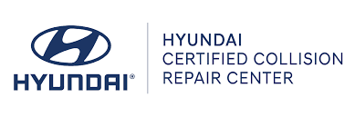 Hyundai Certified Collision Repair Center logo. Blue oval with stylized 