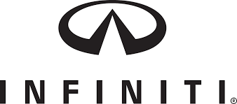 Infiniti logo: Black and white design with a stylized road and the word 
