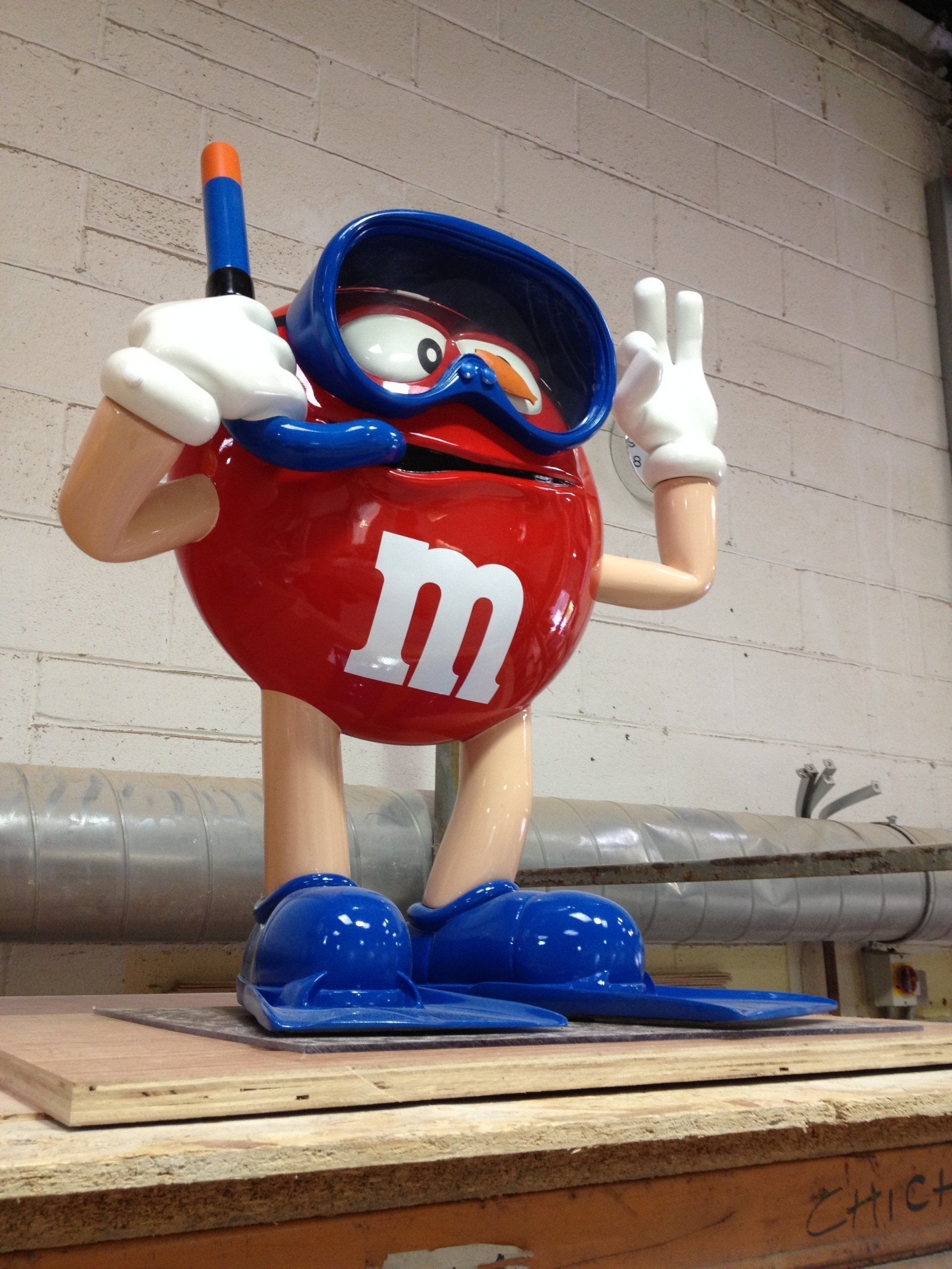 red M&M with snorkel  prop making