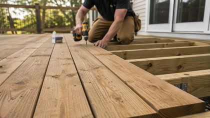 deck contractor installing wood decking