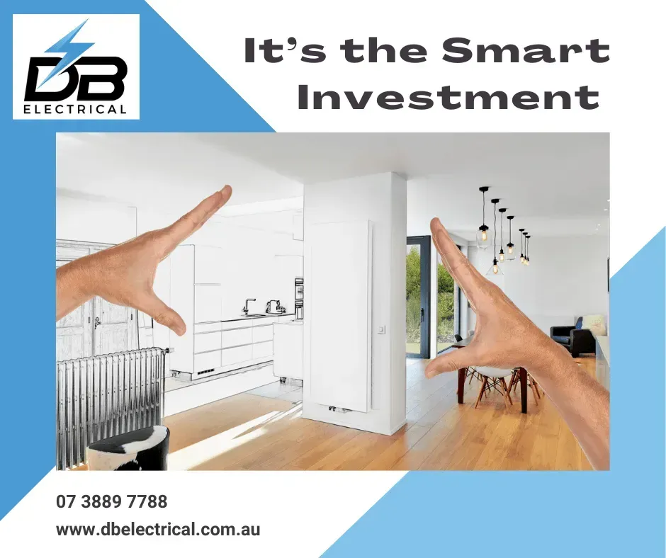 An Advertisement For DB Electrical Shows A Hand Pointing At A Picture Of A House – Brendale, QLD - DB Electrical