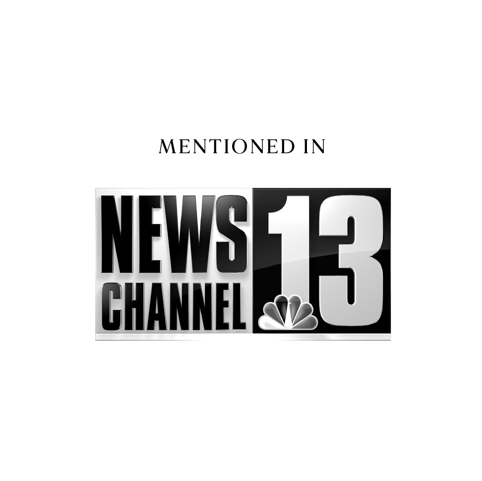 A black and white logo for news channel 13