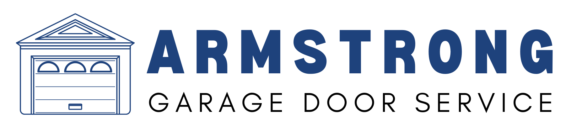 the logo for armstrong garage door service shows a garage door with a roof .