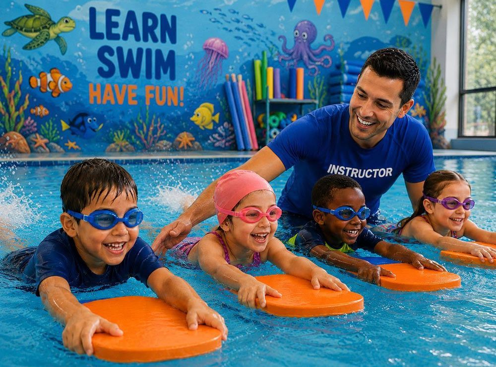 Kids Enjoying Their First Swimming Lesson