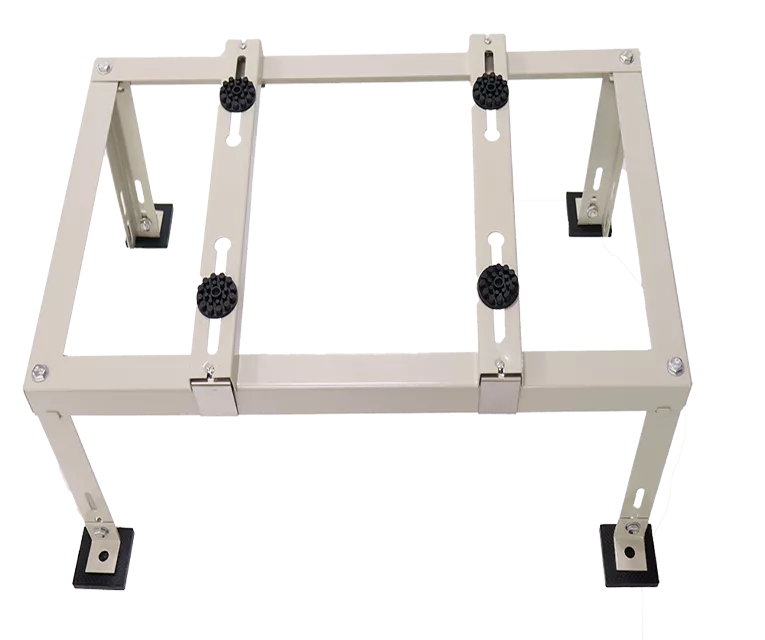 A white metal frame is sitting on top of a white surface.