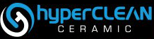 The logo for hyperclean ceramic is blue and white on a black background.
