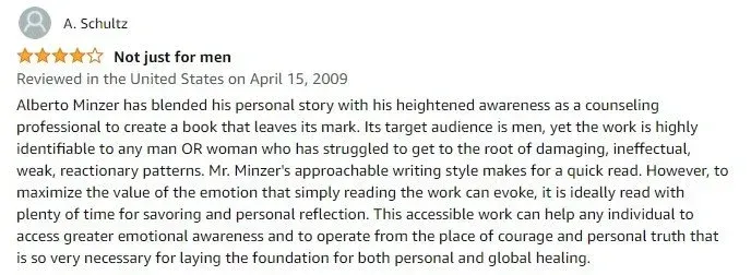 Amazon product review text screenshot on a white background, with star rating and paragraph review details