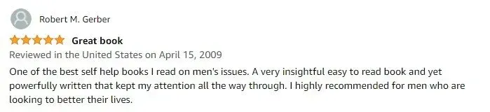Screenshot of a five-star Google review titled “Great book” with a short positive comment.