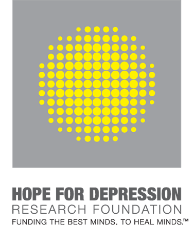 Hope for Depression Research Foundation logo with yellow dots forming a circle on gray background