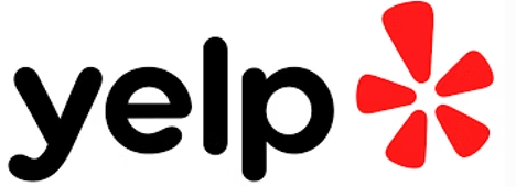 Yelp logo with black text and a red burst icon