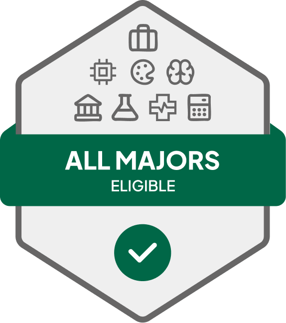 Badge with blue banner: