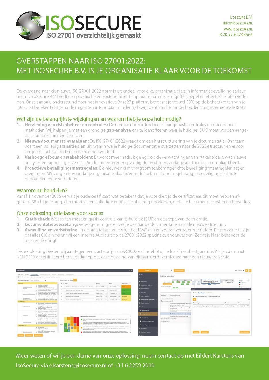 Een flyer voor isosecure wordt getoond op een witte achtergrond.
