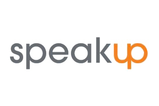 Een logo voor een bedrijf genaamd speakup op een witte achtergrond