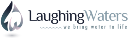 A logo for laughing waters that says we bring water to life