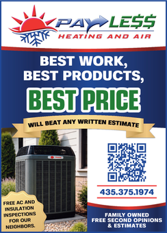 PayLess Heating and Air ad with furnace, QR code, and “Best Price” promotion