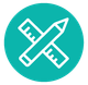 White crossed pencil and ruler icon on a teal circle background