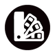 Black circular icon with a white paint swatch fan symbol