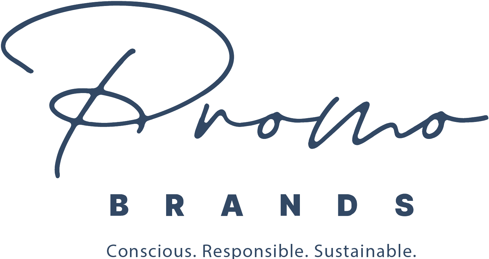 Promino Brands logo in blue with tagline “Conscious. Responsible. Sustainable.”