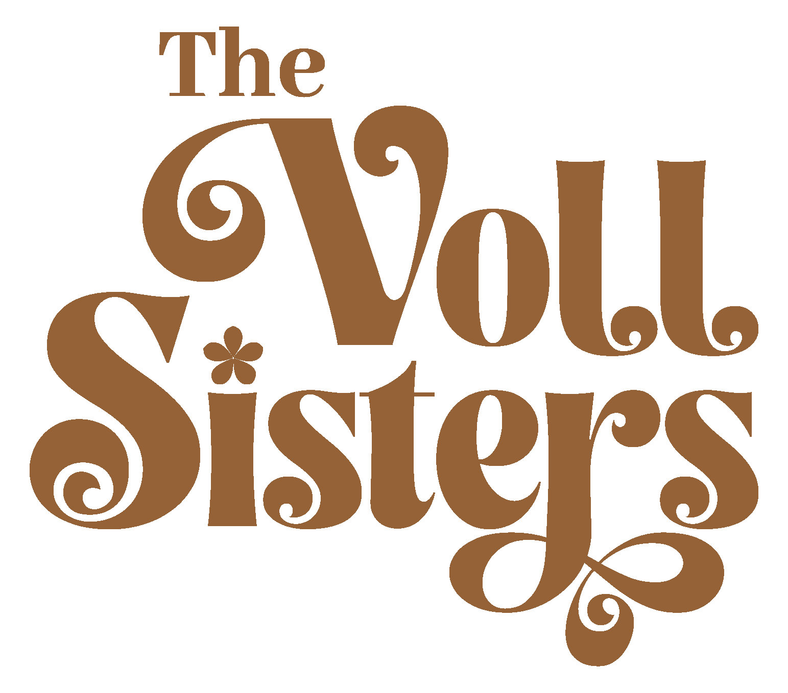 Brown decorative logo reading “The Voll Sisters” on a white background