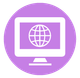 Purple circle with white computer monitor and globe icon