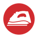 Red circular sign with a white steam iron icon