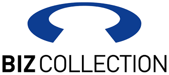 BizCollection logo with blue abstract arc above black text