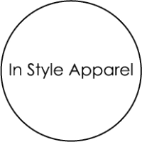 Circular black-outlined logo with the text “In Style Apparel” inside on a white background