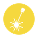 Yellow circle with a white spark icon and angled tool above it