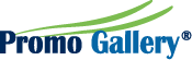 Promo Gallery logo in blue text with a green swoosh above it