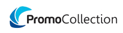 PromoCollection logo with blue abstract icon and black-and-blue text on white background