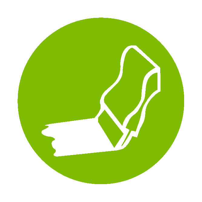 White hand holding a small object inside a green circle icon