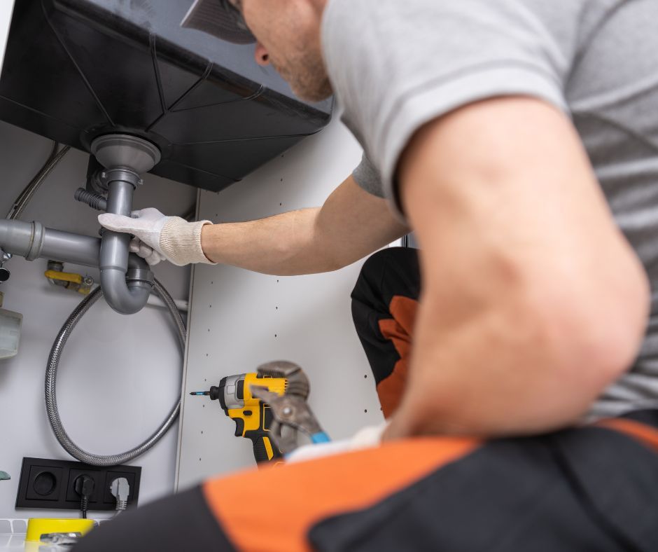 A professional plumber fixing a clogged drain