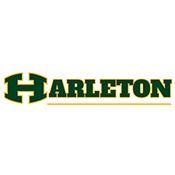Harleton logo in green and gold text with a stylized H