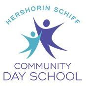 Hershorin Schiff Community Day School logo with abstract blue and purple figures
