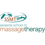 SSMT logo with teal hands and orange text reading “Sarasota School of Massage Therapy”