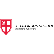 St. George’s School logo with red shield emblem and black text on white background