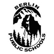 Berlin Public Schools logo with black mountain, trees, and text in a circular design